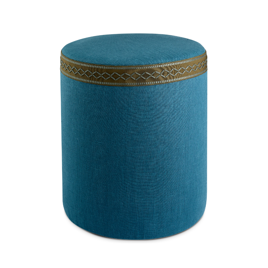 STAR SEAT STOOL - BLUE PEACOCK LINEN - MAYFAIR TRIM