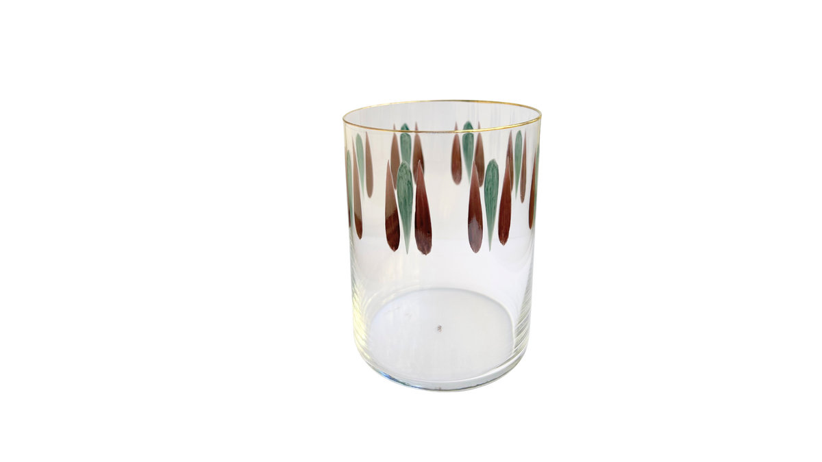 HAND-PAINTED CRYSTAL WATER GLASS - AZURE BLUE & CHOCOLATE DROPS