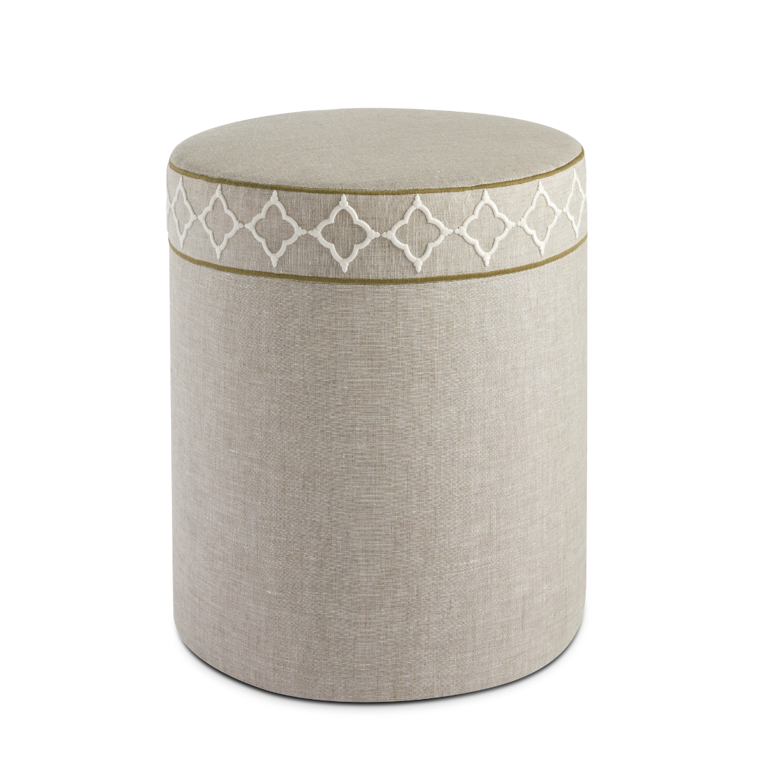 STAR SEAT STOOL - NATURAL LINEN - OGEE IVORY TRIM