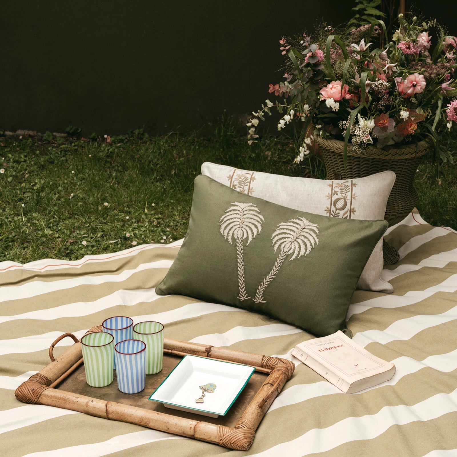 COUSSIN - NUAGE - LIN VERT - PALMIERS
