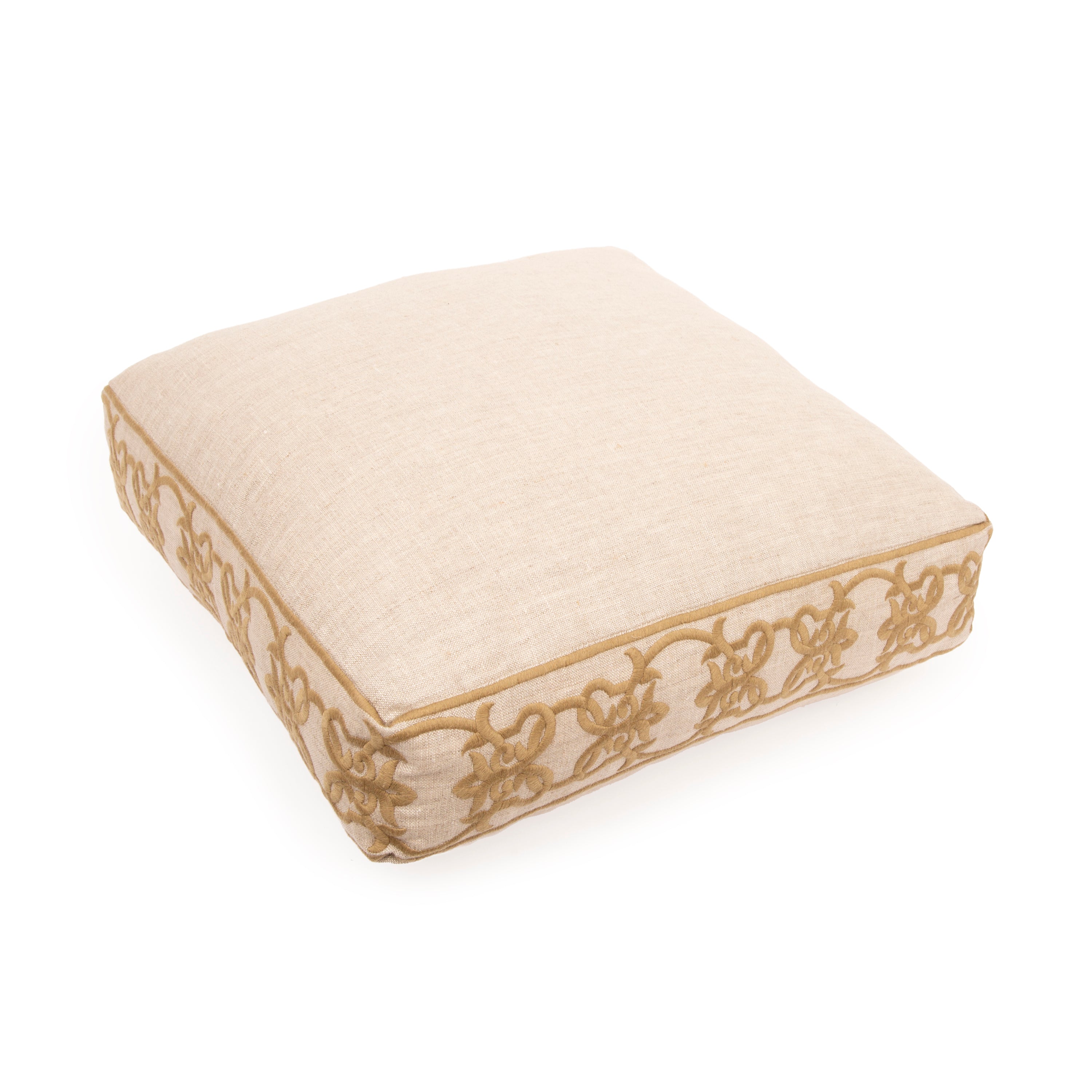 SMALL FLOOR CUSHION - NATURAL LINEN - JAIPUR TRIM