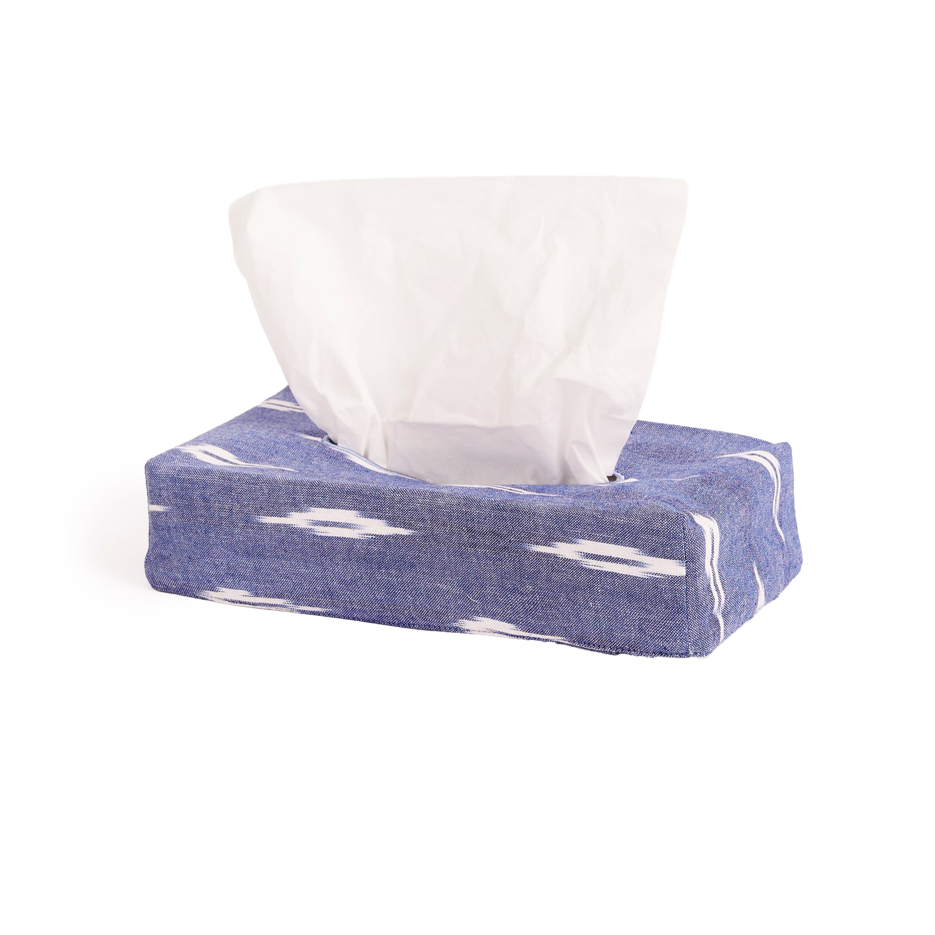 TISSUE BOX COVER - VEIL OF TENDERNESS - IKAT WASHED INDIGO