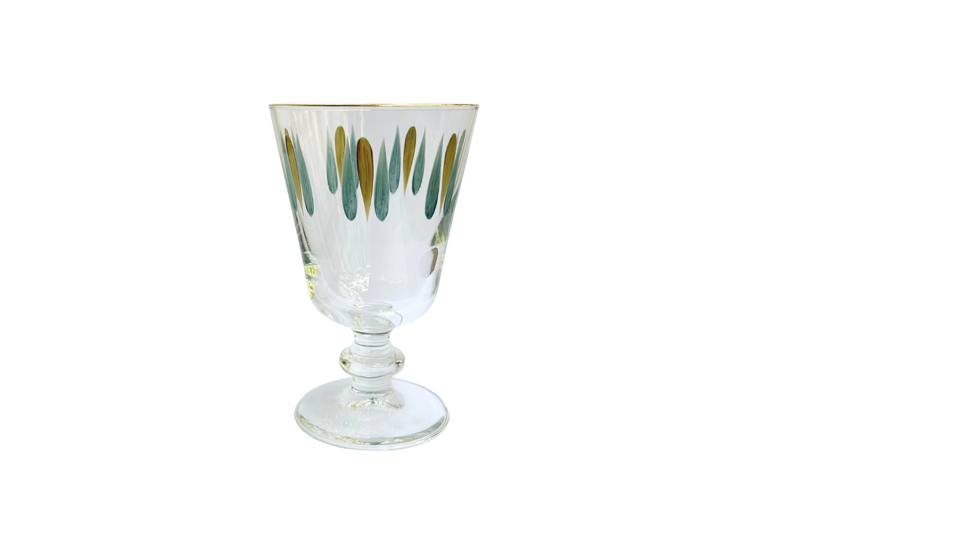 HAND-PAINTED CRYSTAL STEMMED GLASS - OLIVE & AZURE BLUE DROPS