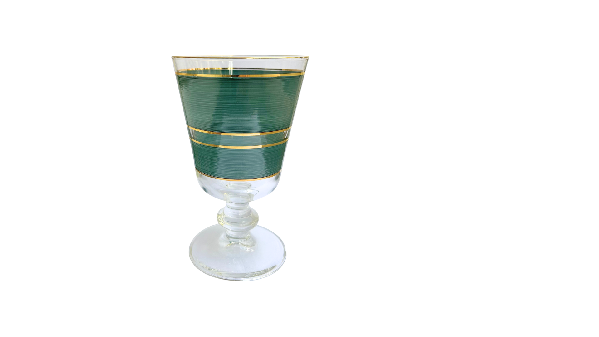 HAND-PAINTED CRYSTAL STEMMED GLASS - DOUBLE STRIPES AZURE BLUE