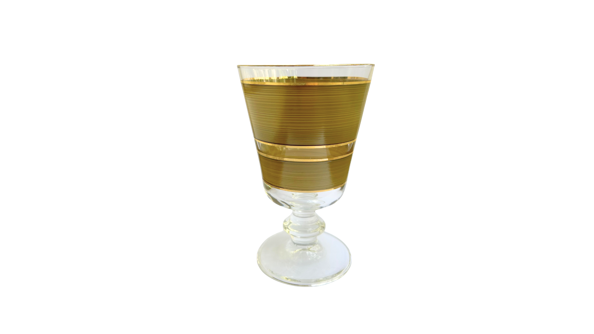 HAND-PAINTED CRYSTAL STEMMED GLASS - OLIVE STRIPES